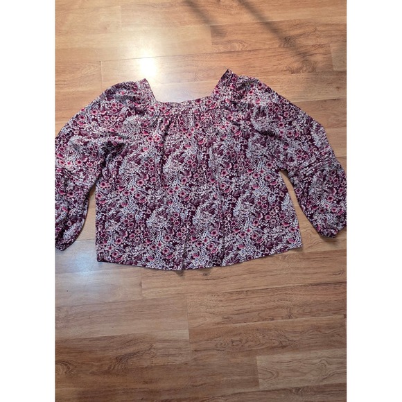 LC Lauren Conrad Tops - LC Lauren Conrad Burgundy Floral Square Neck Peasant Blouse XXL 400558935890